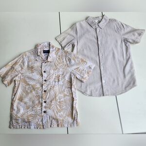Lot of 2 PLACE H&M Casual Shirts Button Down Cotton Beige Tan Hawaii Sz 7- 8 K